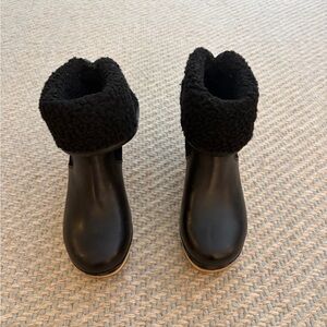 Frye & Co. Odessa Cuff Booties Black Leather / Faux Shearling Lined